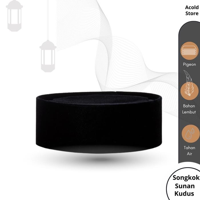 [Promo]New Songkok MOSCLO SUNAN KUDUS Kopiah Nusantara Peci Hitam Ketu Beludru - 7, 9cm