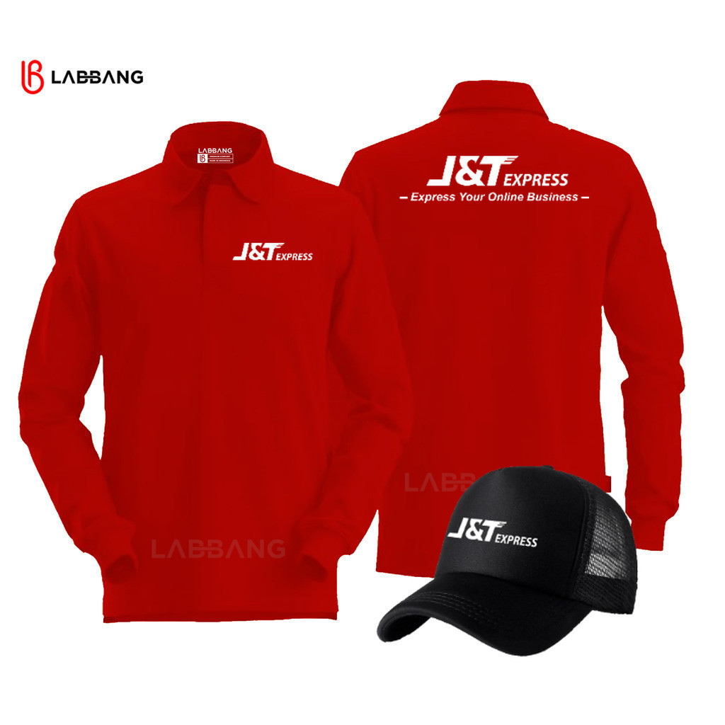 Plus Topi. Polo Shirt Panjang DB JnT-Express Unisex Pria Wanita Baju JNT