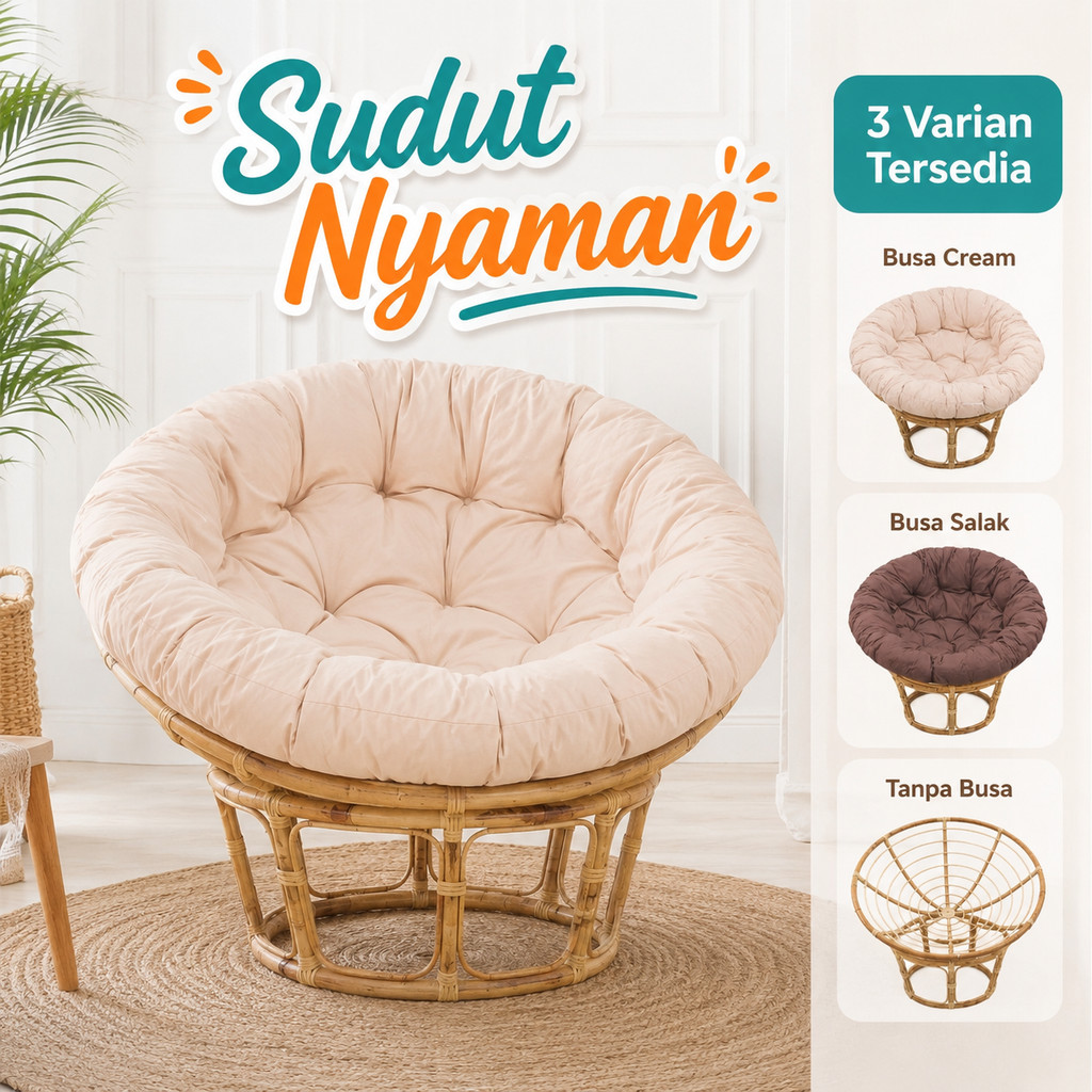 Kursi Santai Bulat Rotan | Sofa Duduk Nyaman untuk Sudut Rumah