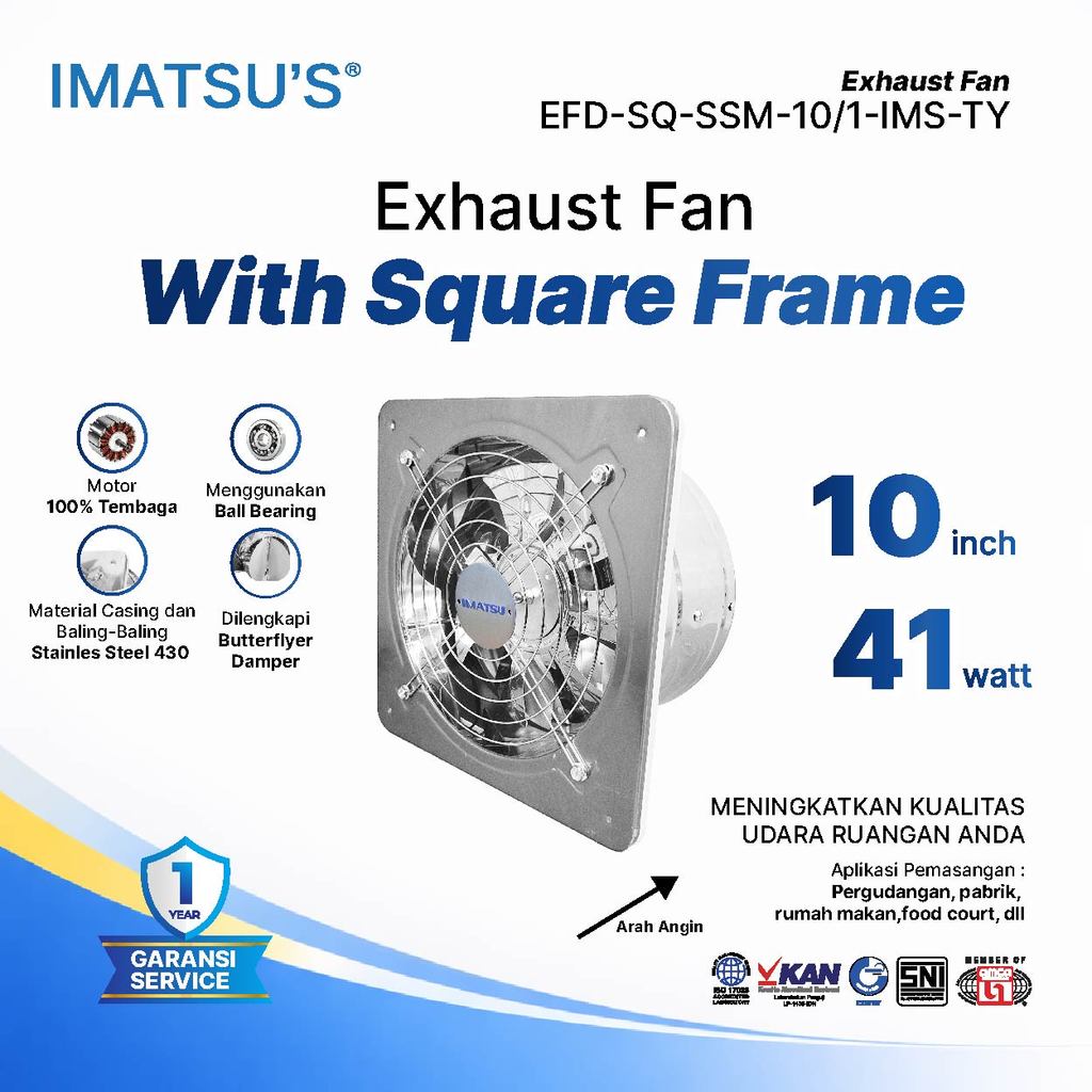 IMATSU'S Exhaust Fan Stainless Steel 10 Inch 220V Duct Booster Fan Ventilasi Dinding Plafon Dapur Gu