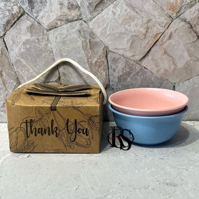 Souvenir ( isi 100 ) Mangkok Bulat Warna Warni Kemasan Box Rustic + Tali Souvenir Pernikahan - box p