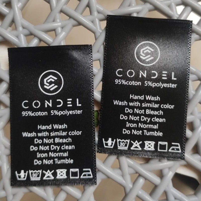

500PCS Custom Black Satin Care Label 5 * 3 cm Coton/Polyester Print Cloth Washable Label