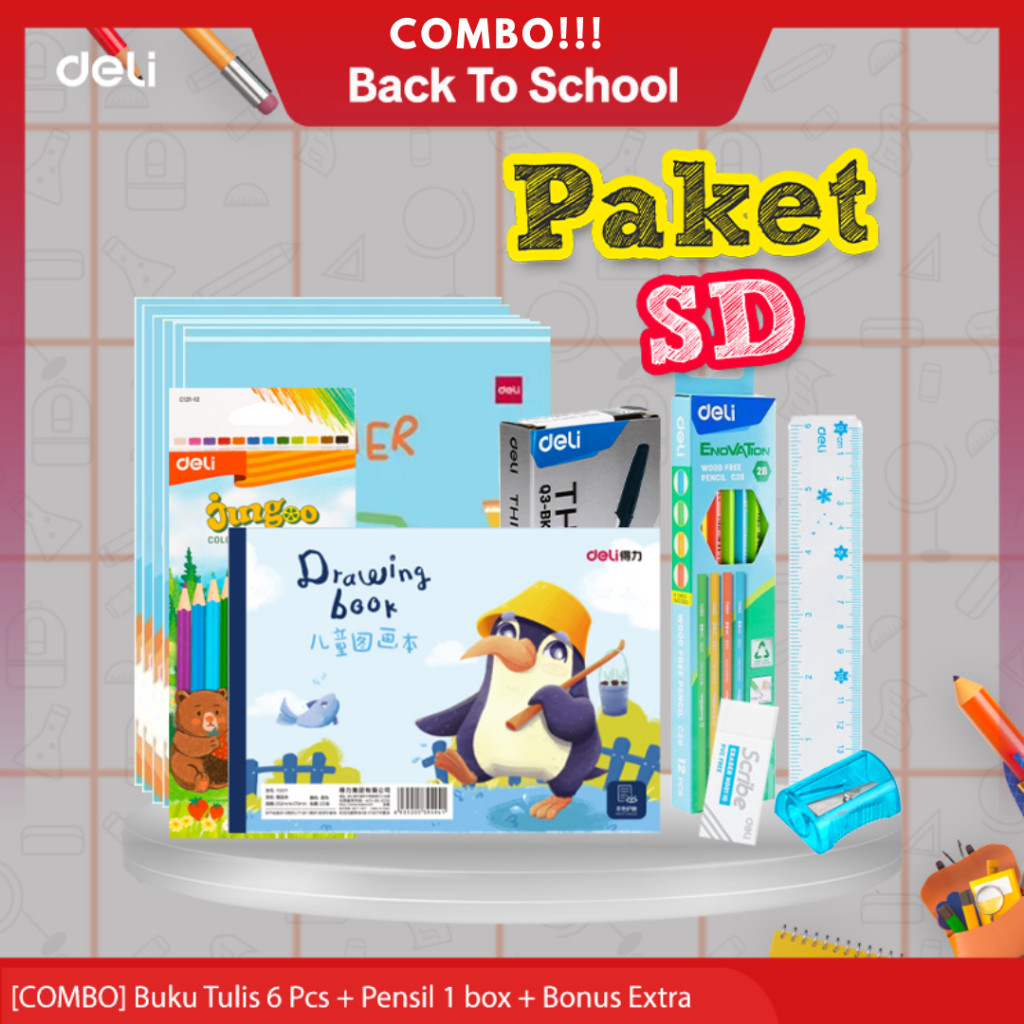 

[BTS Back To School] PAKET SD SEKOLAH DASAR Buku tulis/pulpen/Pensil Set/Penggaris/buku gambar/pensil warna/Stationery