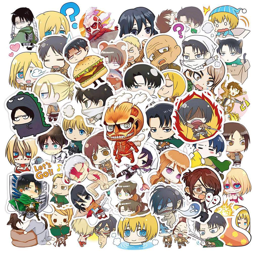 

10/30/50pcs Attack On Titan Stickers Q Version Eren Jaeger Anime Sticker Notebook Laptop Skateboard Stationery Kawaii Toys Decal