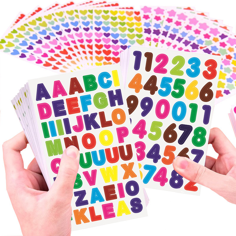 

10/20/30/50PCS Numeric Letters Dots Heart Star Children Colored Sticker Paper Toys Album Diary Decoration Accessories Stickers