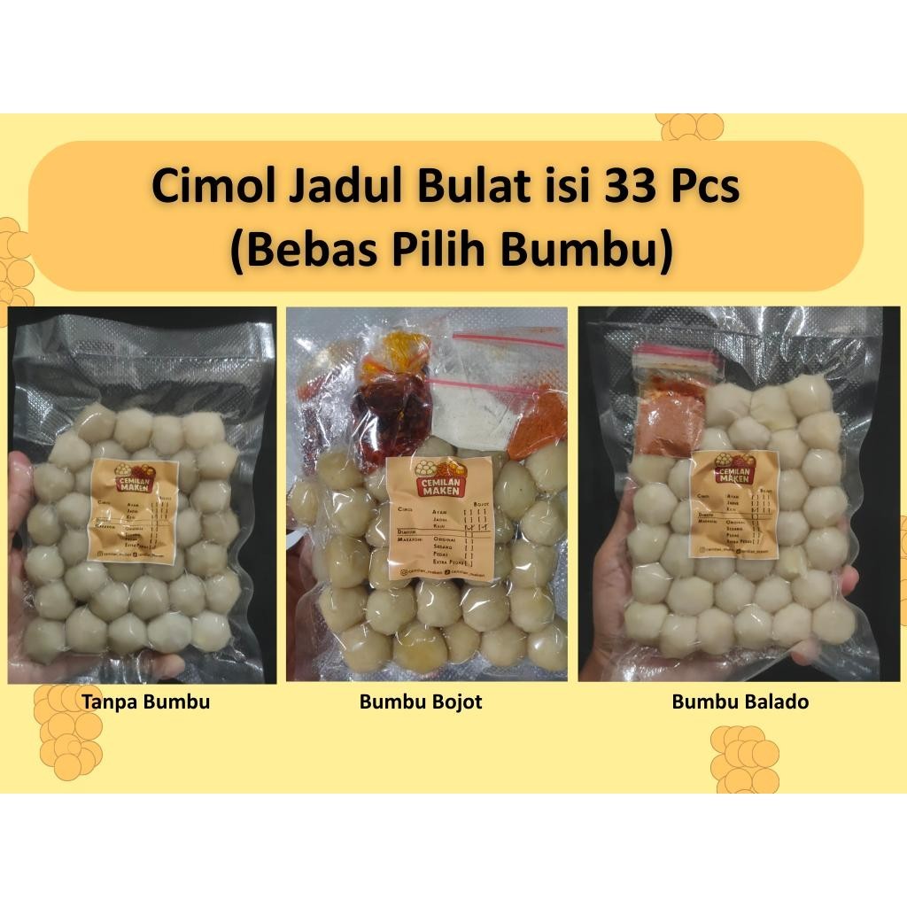 

Cimol Jadul Bulat Frozen 33 pcs free Bumbu Cemilan Maken