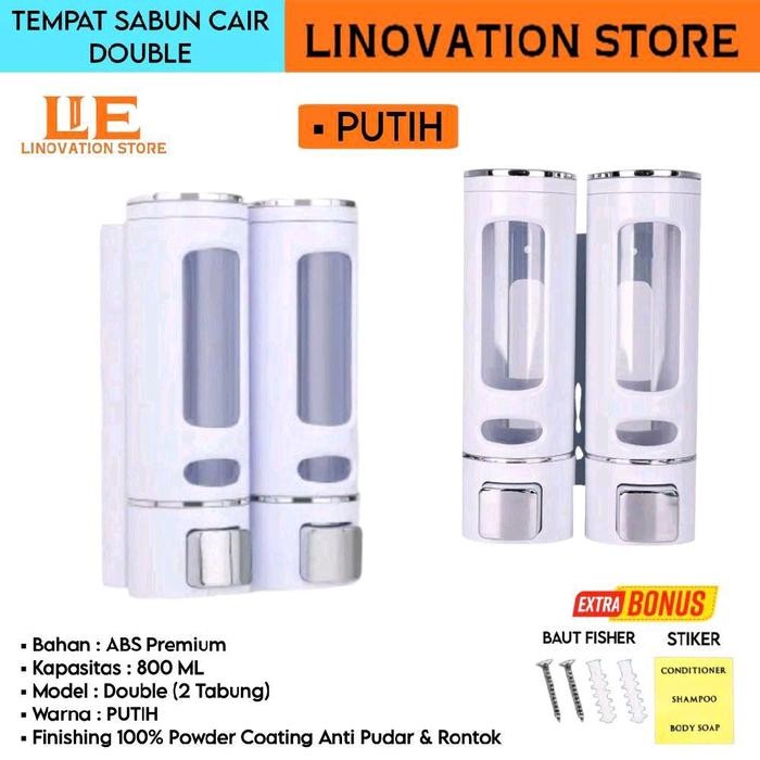 

Tempat Sabun Soap Dispenser Shampo Cair 2 Tabung Double Putih Hitam Black - DOUBLE WHITE