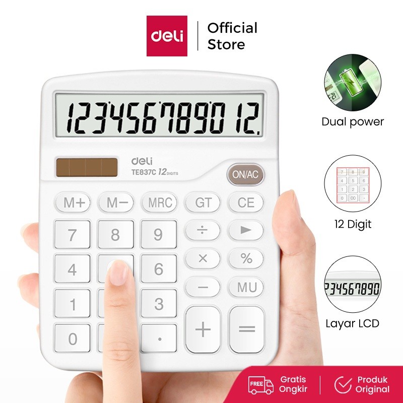 

Deli Desktop Calculator / Kalkulator Meja 12 Digit Dual Power Layar LCD TE837C