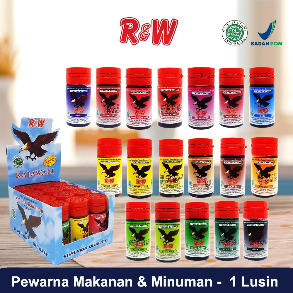 

Pewarna Makanan Minuman Kue Rajawali R&W RW 12,5 ml 1 Lusin