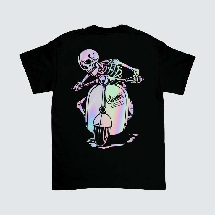 KRMK Kaos T Shirt Baju Distro Anak Laki-Laki Perempuan SCOOTER GARAGE TENGKORAK HOLOGRAM Kaos Motor