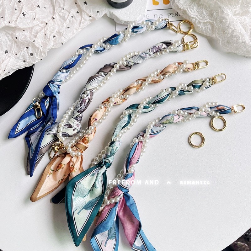 Tali Tas Mutiara + Scarf Motif Premium – Aksesori Fashion Elegan & Kekinian