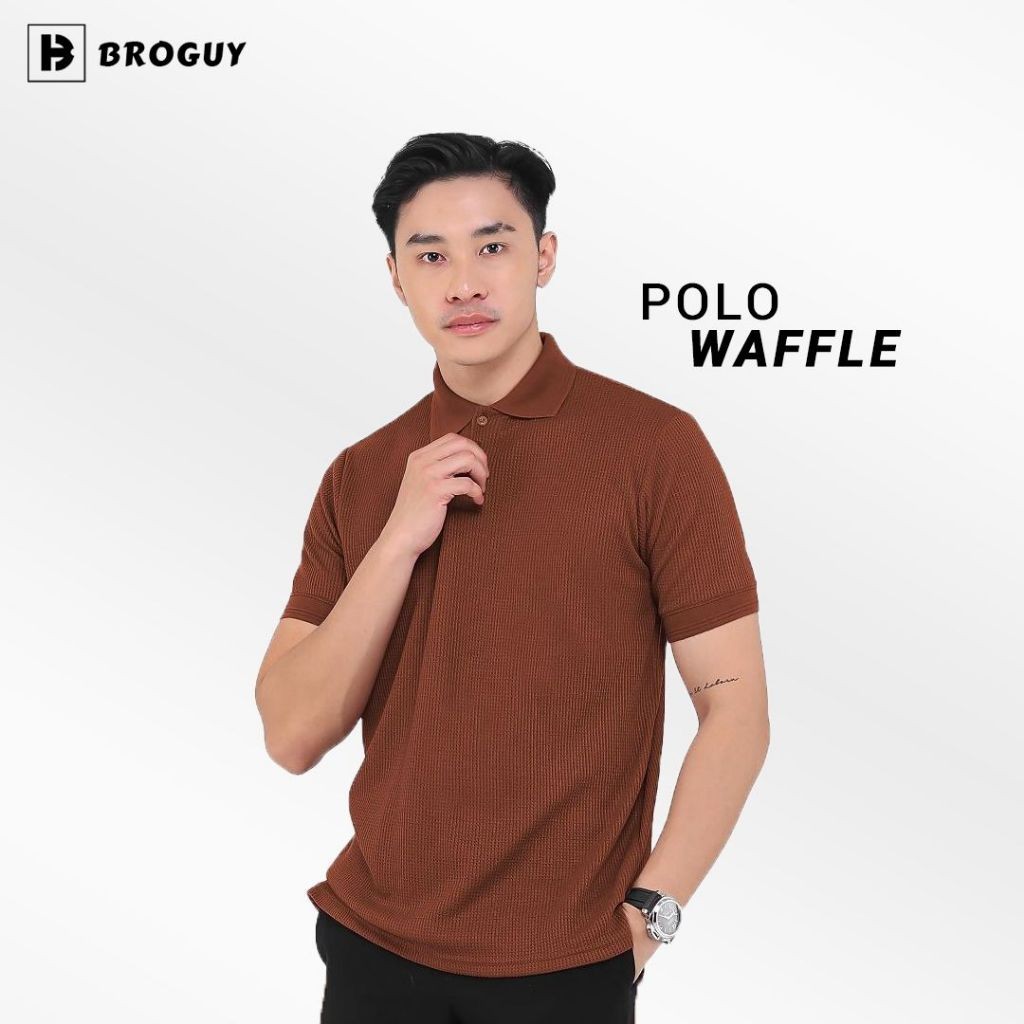 HIRO.SHOP BROGUY Kaos Polo Shirt Pria Waffle - Chestnut