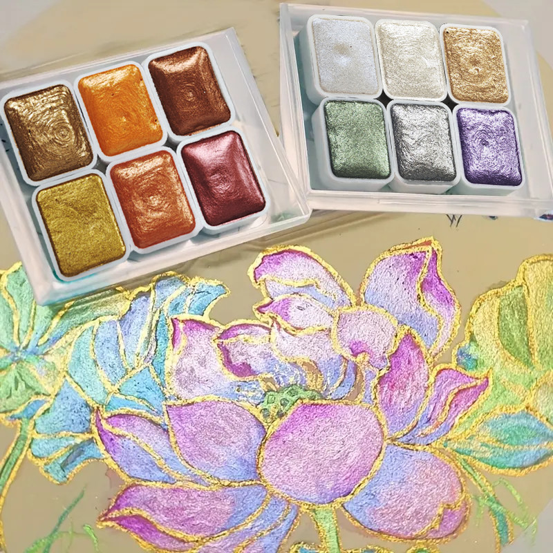 

6-Colors Solid Watercolor Pigment Set Pigment Pearlescent Metal Pigment for Painting Macaron Color Vintage Color Candy Color