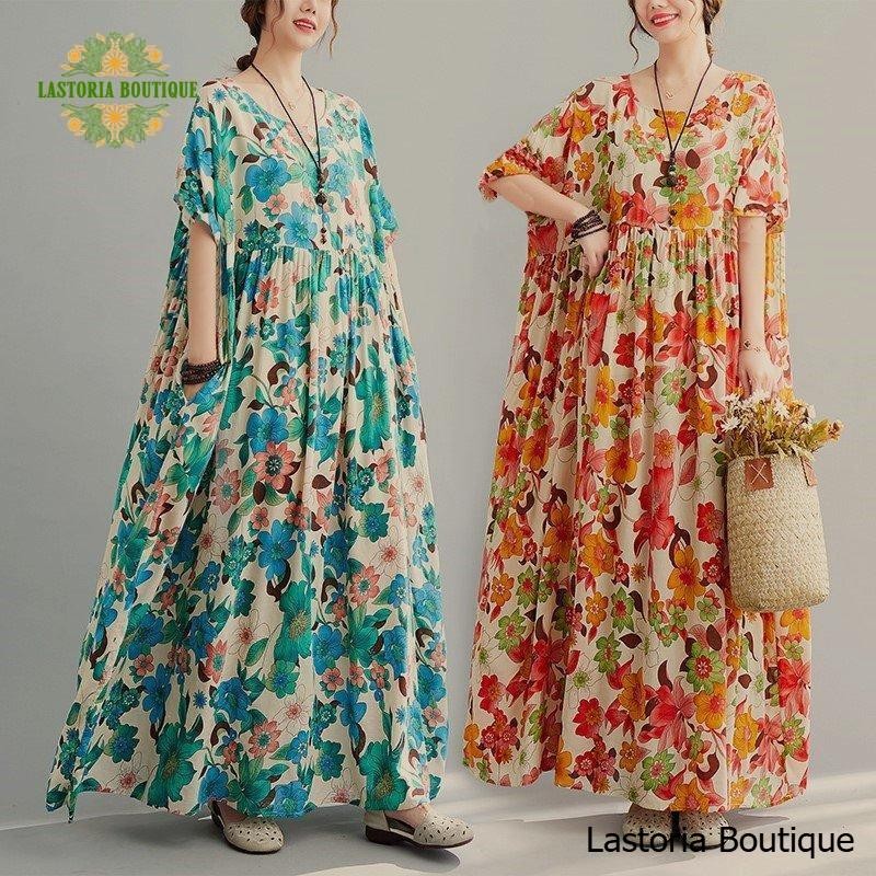 Zendaya Midi Summer Dress Motif Bunga Retro Fashion Lastoria Boutique