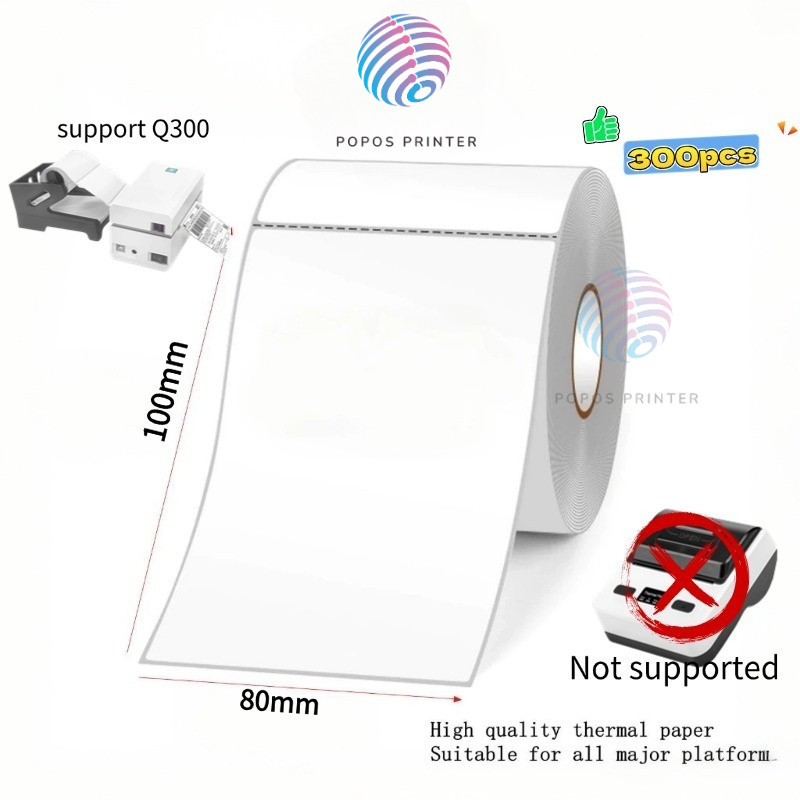 

LABEL THERMAL 80 X 100 mm KERTAS STICKER DIRECT THERMAL 80x100 mm 300pcs support Q300 PRINTER