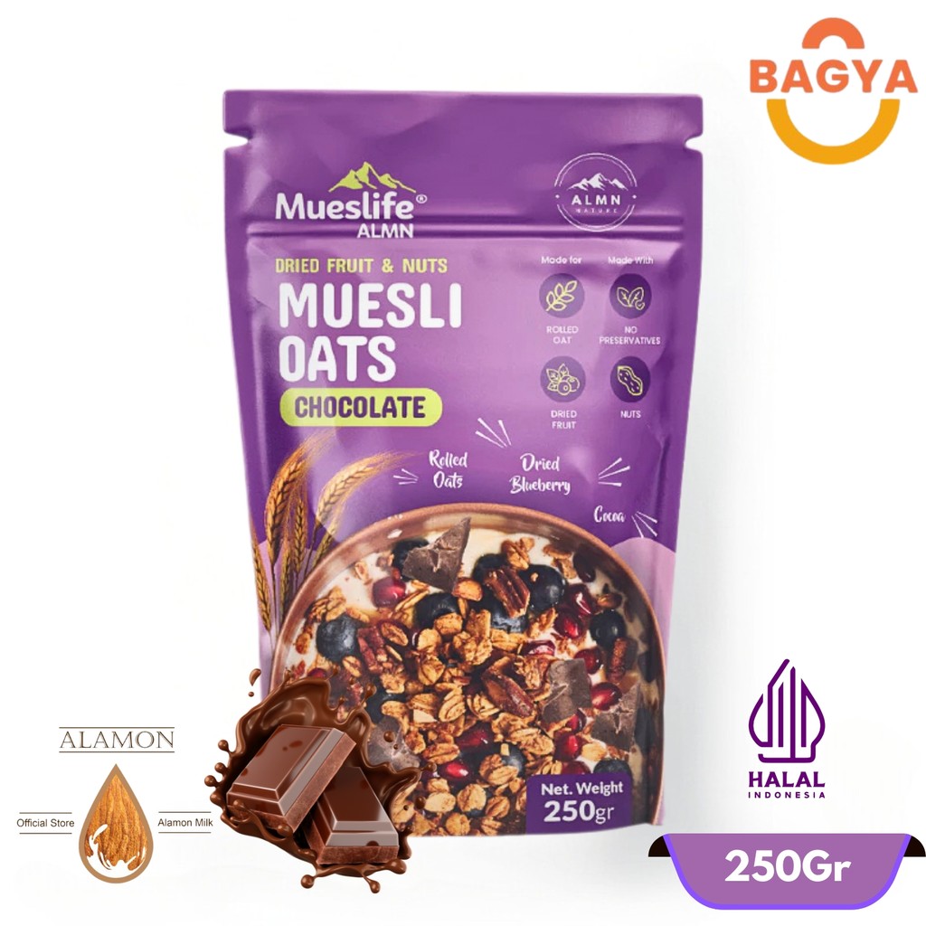 

Alamon Mueslife Meal Replacement Rolled Oatmeal Berry with Skimmed Milk Rendah Kalori Makanan Diet