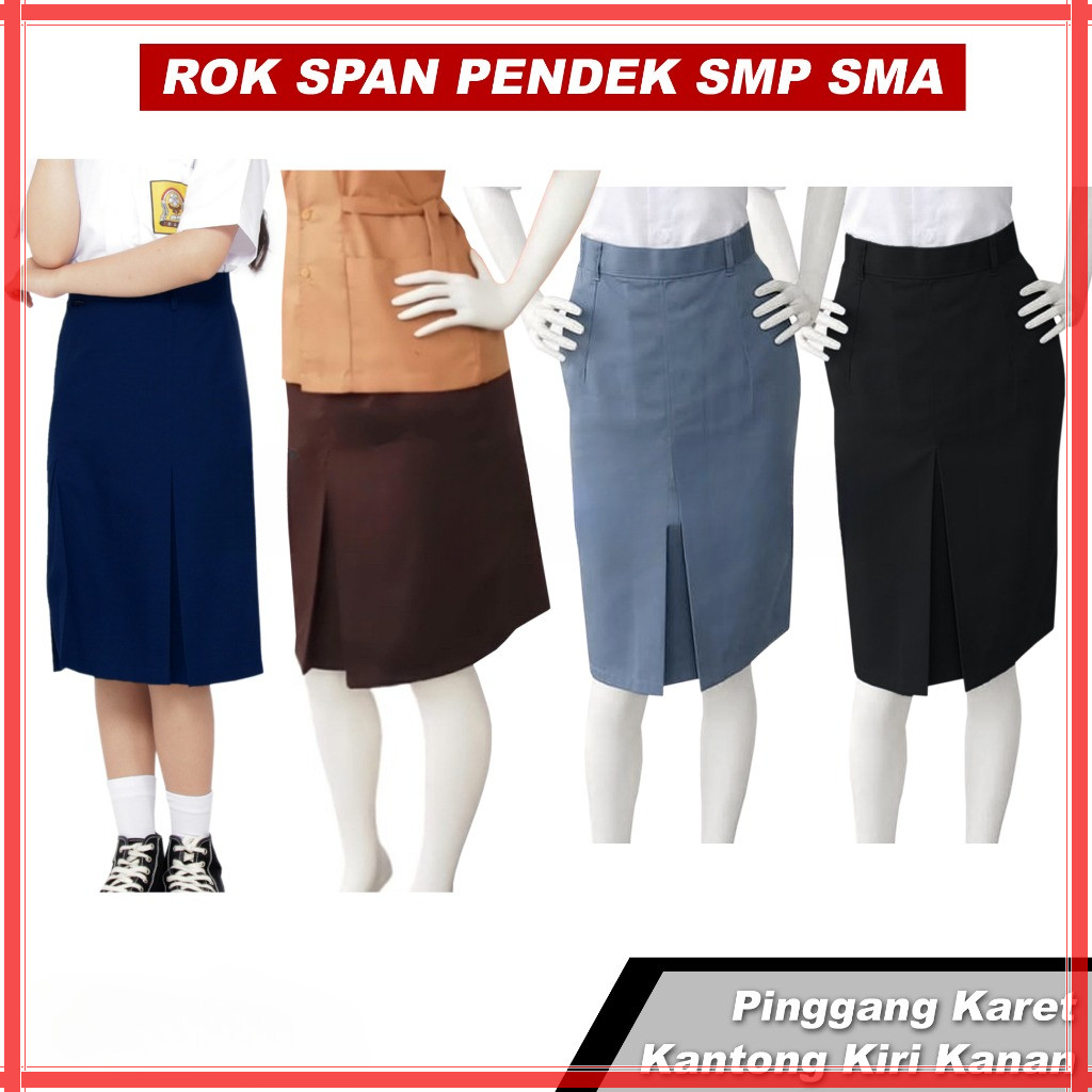 Seragam Sekolah Rok Span Pendek SMP SMA Biru Abu Coklat Hitam Putih Paskibra