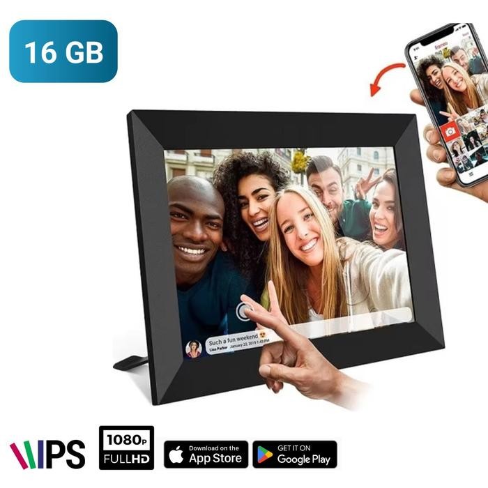 

FRAMEO Digital Photo Frame 10.1 Inch IPS LCD Touch WiFi Aplikasi Smartphone Bingkai Foto Pemutar Video MP4 - Black 16Gb