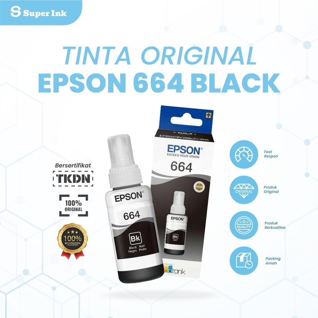 Tinta Epson 664 Original Hitam  L100/L110/L120/L200/L220/L310/L360