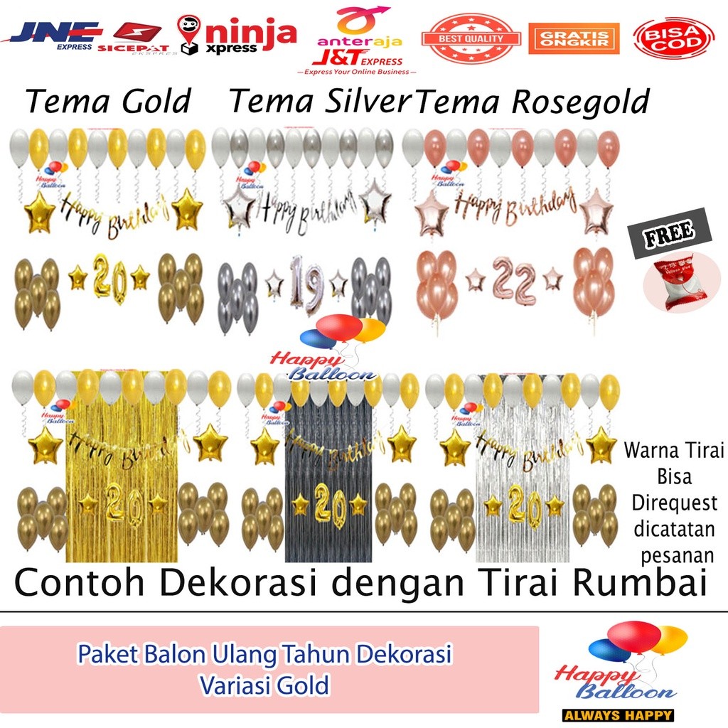 Paket Balon Dekorasi Anak Dewasa Set Ultah Simpel Murah Lengkap Silver Gold Rosegold