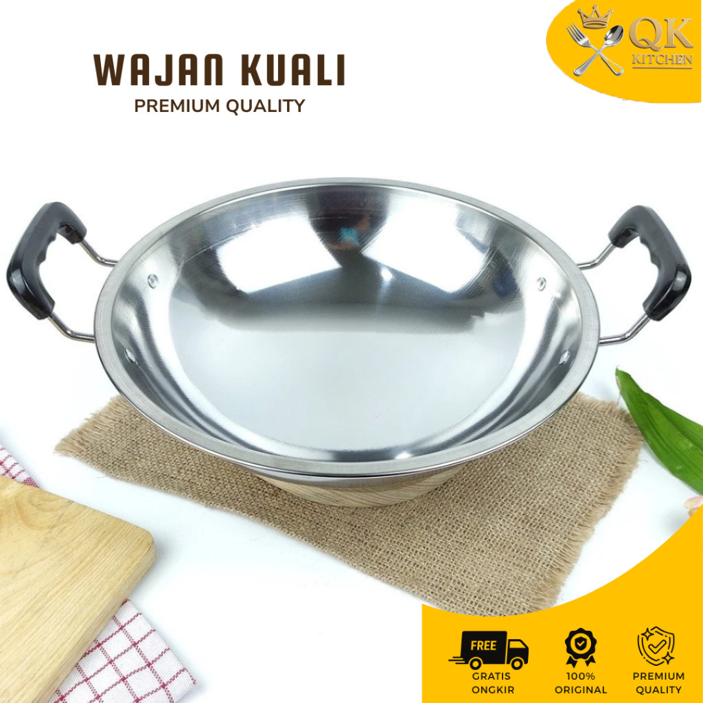 Wajan Kuali Penggorengan Wok Pan Stainless Steel Tebal Anti Lengket Cookware Kitchenware