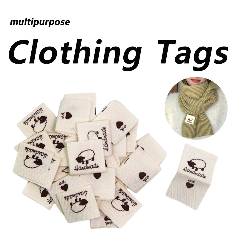 

50/100/150PCS Handmade with Cloth Garment Labels Cartoon Pattern Sheep Shape Clothing Tags Sewing Accessories Knitted Supplies