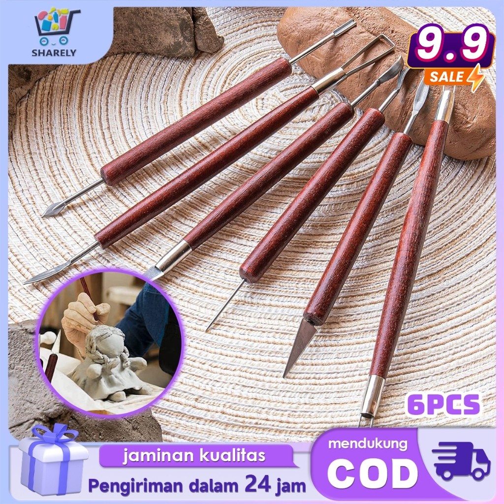 

Clay Sculpting Tools 6pcs Alat Ukir Gagang Kayu Pisau Ukir Multifungsi Untuk Patung Keramik