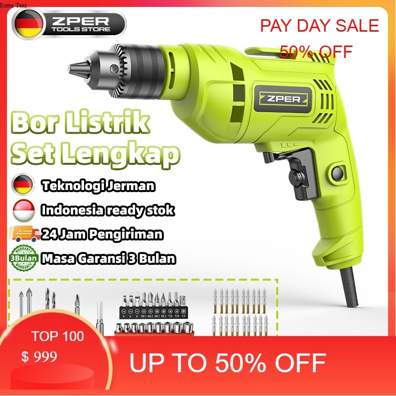 ZPER Mesin Bor Listrik Set Lengkap Bor Tangan Murah Berkualitas Bolak Balik Electric Mata Bor Drill