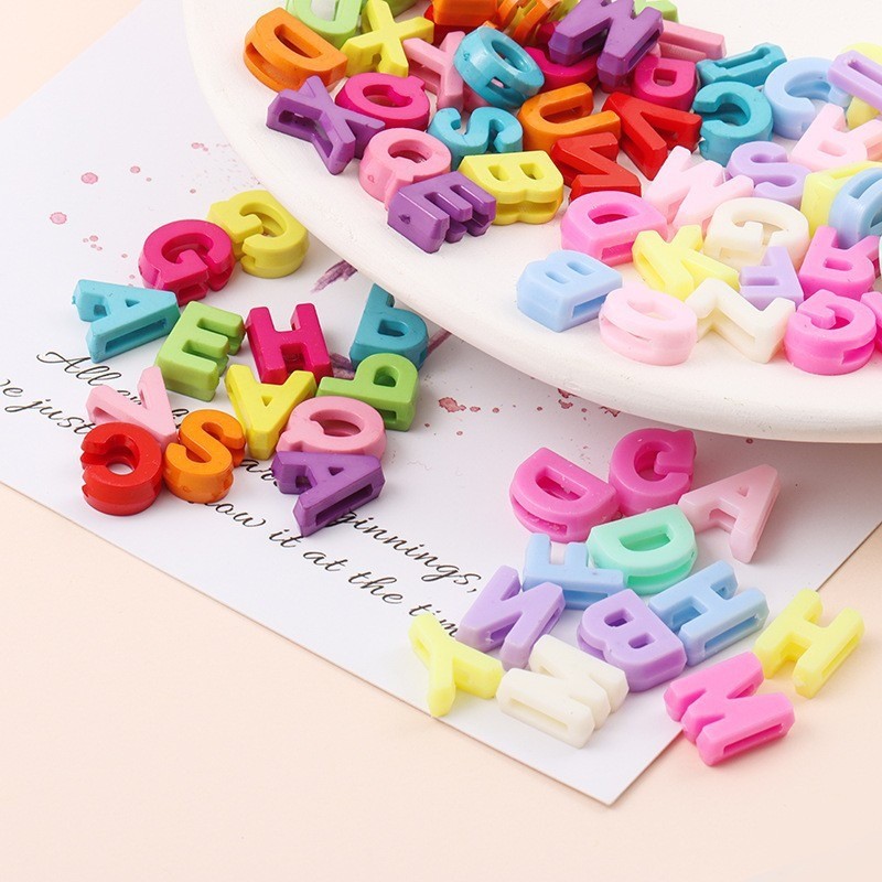 

100/200pc Mixed Acrylic Color Resin Letter Flat Beads Flat Hole Cartoon 26 English Letter Beads Beaded DIY Jewelry Accessories