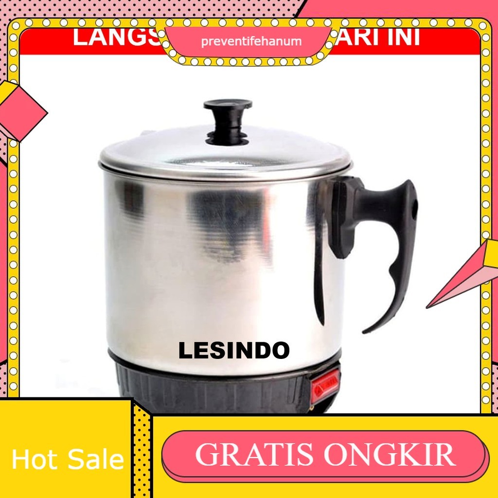 Mug Teko Listrik Pemanas Air Lesindo Stainless 12 Cm Hiter Heater Masak Air Listrik