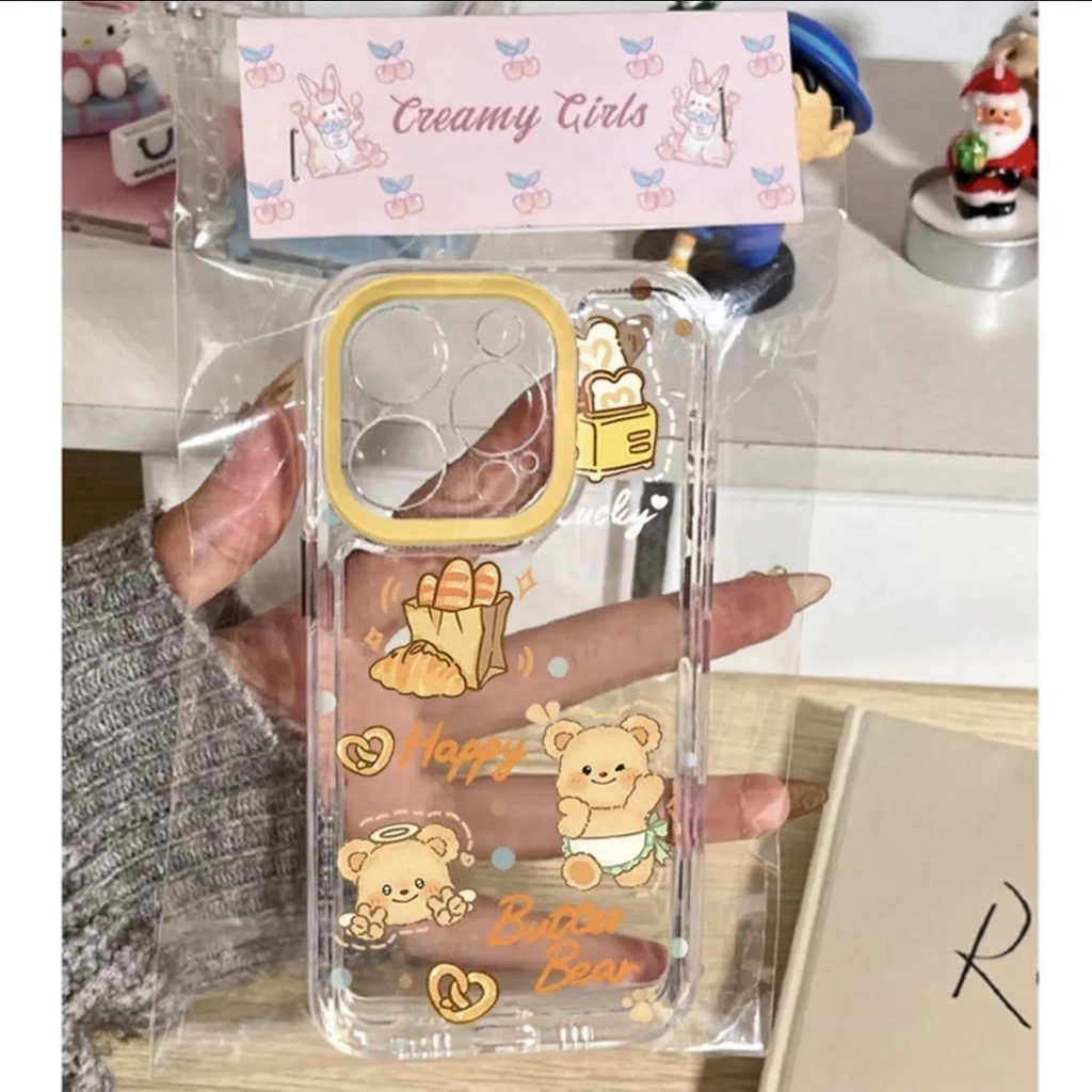 Softcase Beruang mentega kuning lucu realme pola yang jelas Transparan Anti slip asli 5i 6i C3 7 8 9