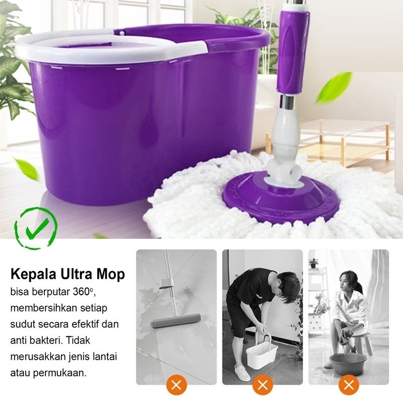 Set Alat Pel Lantai Super Mop 360° Dengan Ember Putar | Hand Pressure Rotary Mop Bagus Banget