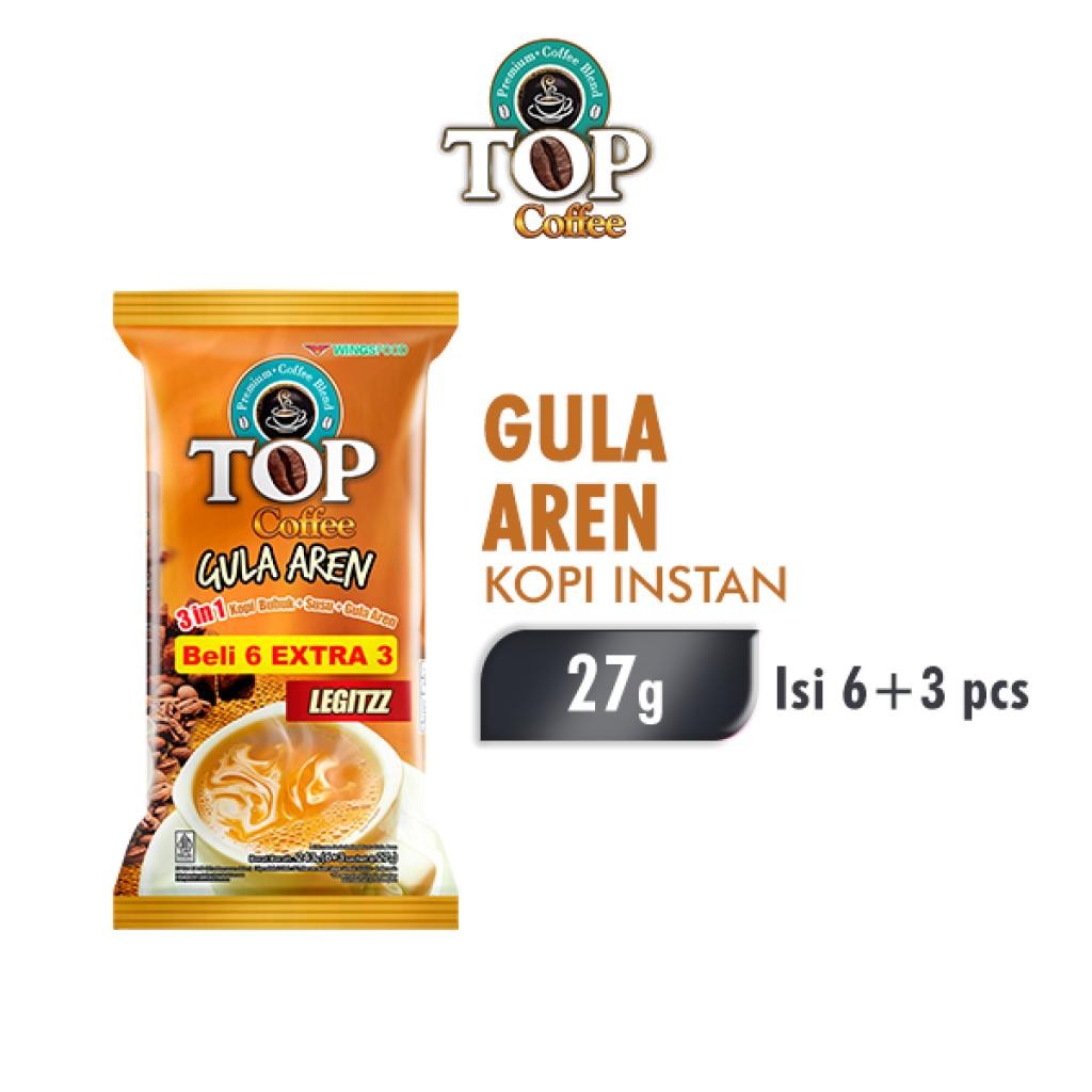 

Top Coffee Kopi Susu Gula Aren Tubruk 3 In 1 Pack 27 gr isi 6 + 3 pcs