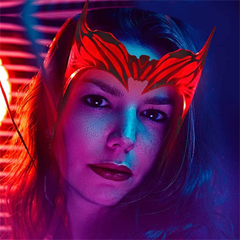Bulex 2022 LED Scarlett Witch Light Up Headpiece Wanda Maximoff Crown Cosplay Glowing Helmet Hallowe