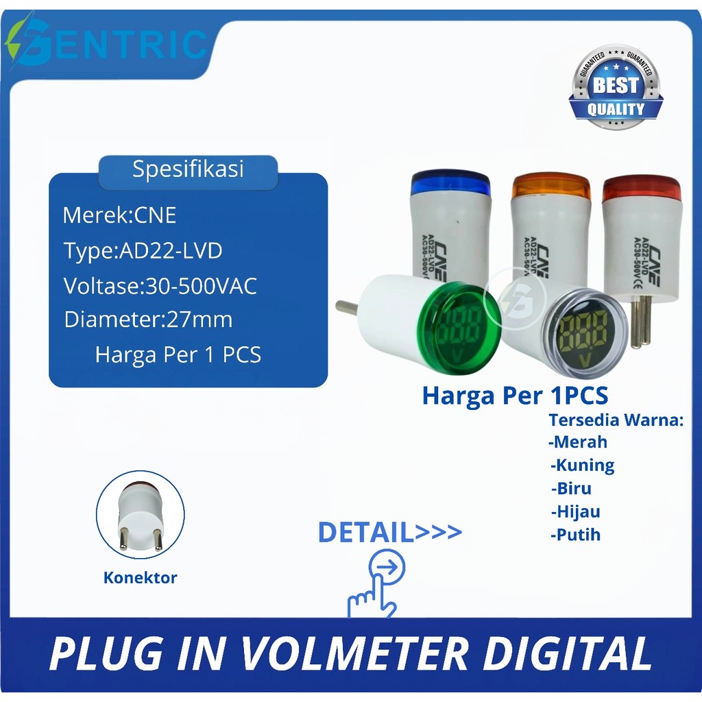 Volt Meter Digital Plug In / Colokan AD22-22LVD With Indicator Lamp LED Bulat