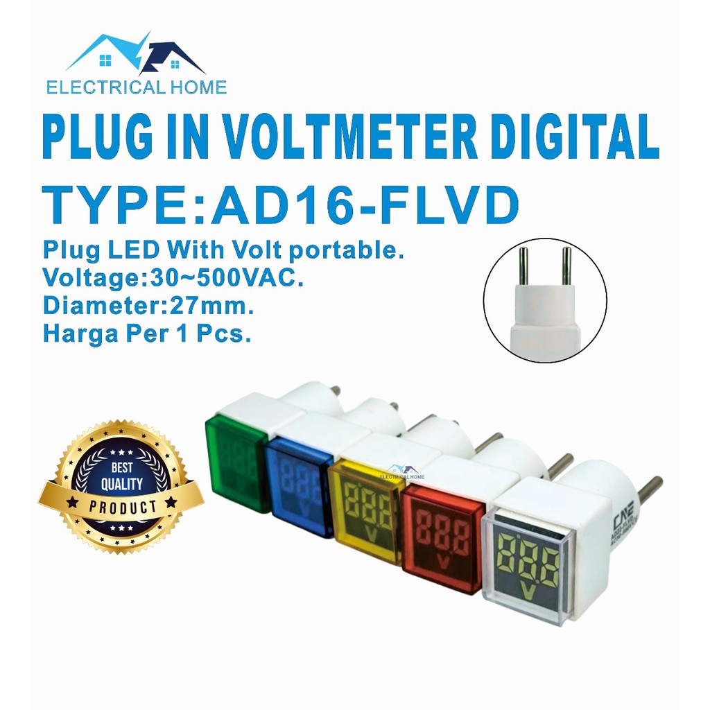 Volt Meter Digital Plug In / Colokan AD16-22FLVD With Indicator Lamp LED Bentuk Kotak