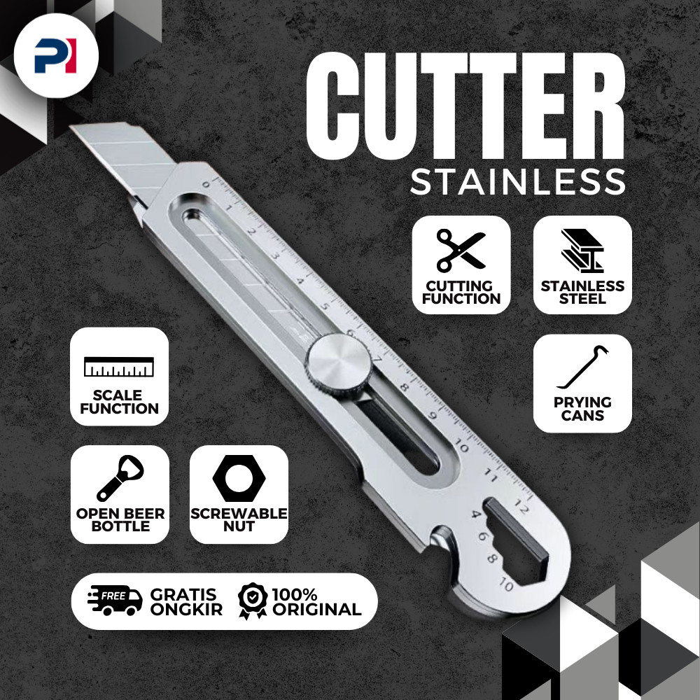 

PIONEER 6 in 1 Cutter Pisau Besar Kater Baja Stainless Anti Karat Tebal Alat Potong Serbaguna