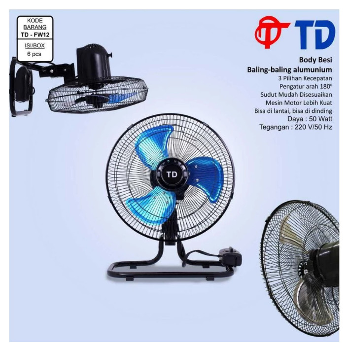 TD - FLOOR WALL FAN 12 INCH - KIPAS ANGIN DINDING MEJA BESI TORNADO TWINDOG
