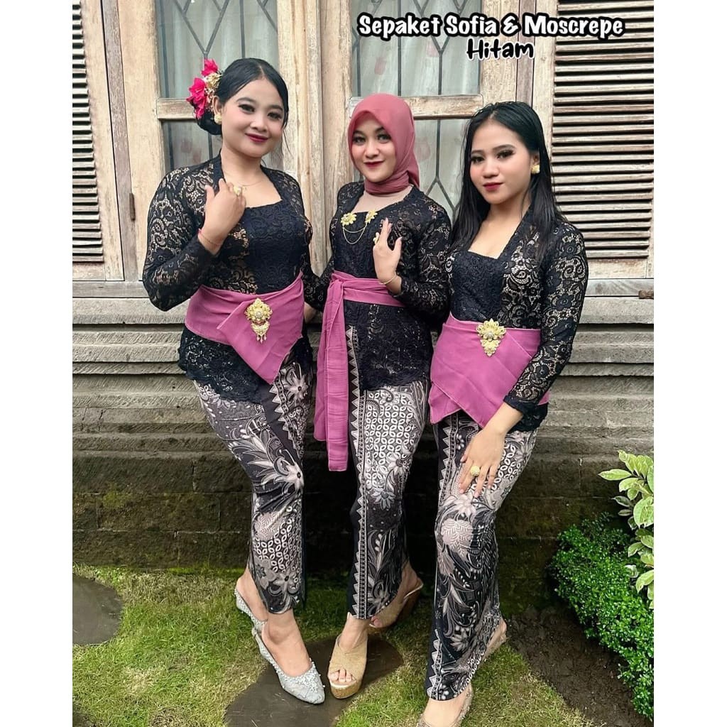 Setelan Kebaya Bali+Rok Melar+Slendang Sifon 2.4 Meter /Setelan Kebaya Brokat 3 in 1/Best Seller Set