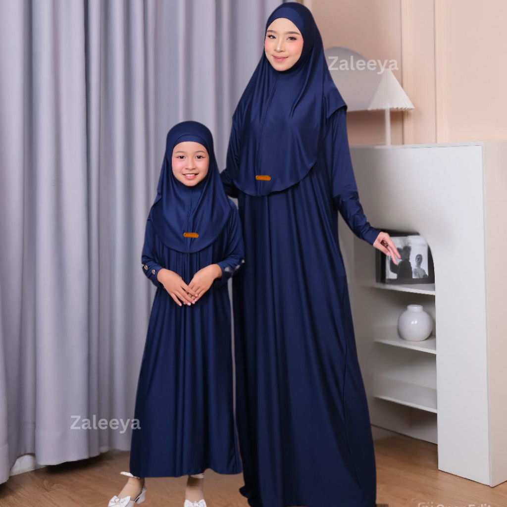 Gamis Couple Ibu Anak Perempuan Set Hijab Jersey Premium Abaya Couple Ibu Anak Lebaran Kekinian