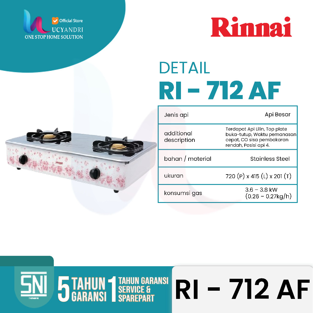 RINNAI RI712AF Kompor Gas 2 Tungku Fungsi Fusionalitas Tinggi
