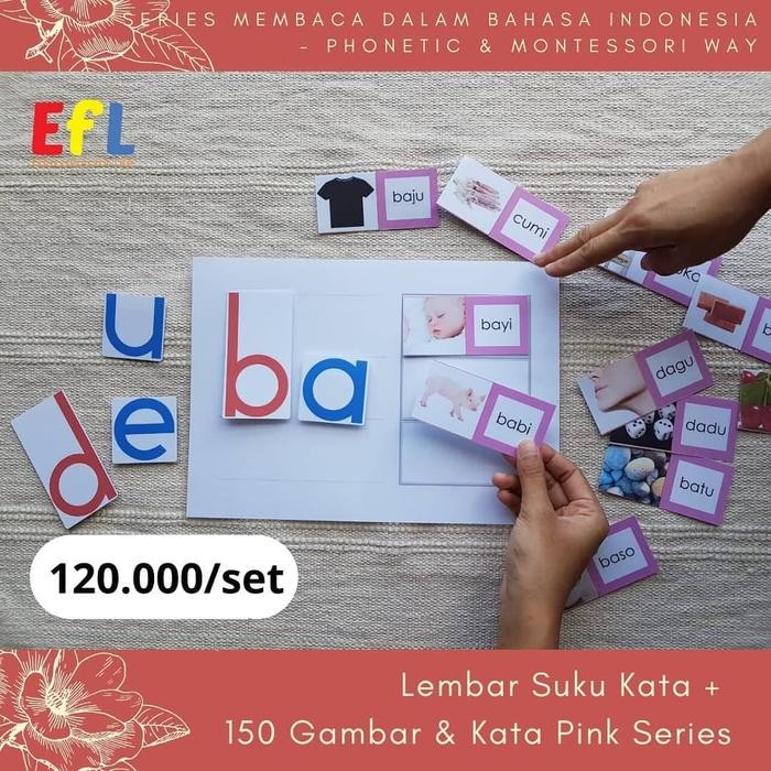 Montessori Flash Card Lembar Suku Kata + 150 Kata