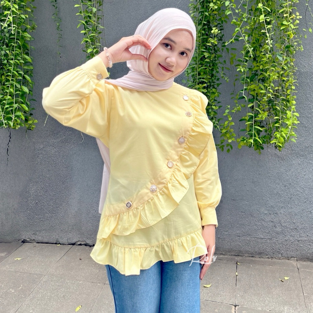 Lili blouse atasan katun  Kekinian Lengan Panjang kemeja kerja wanita/Terbaru