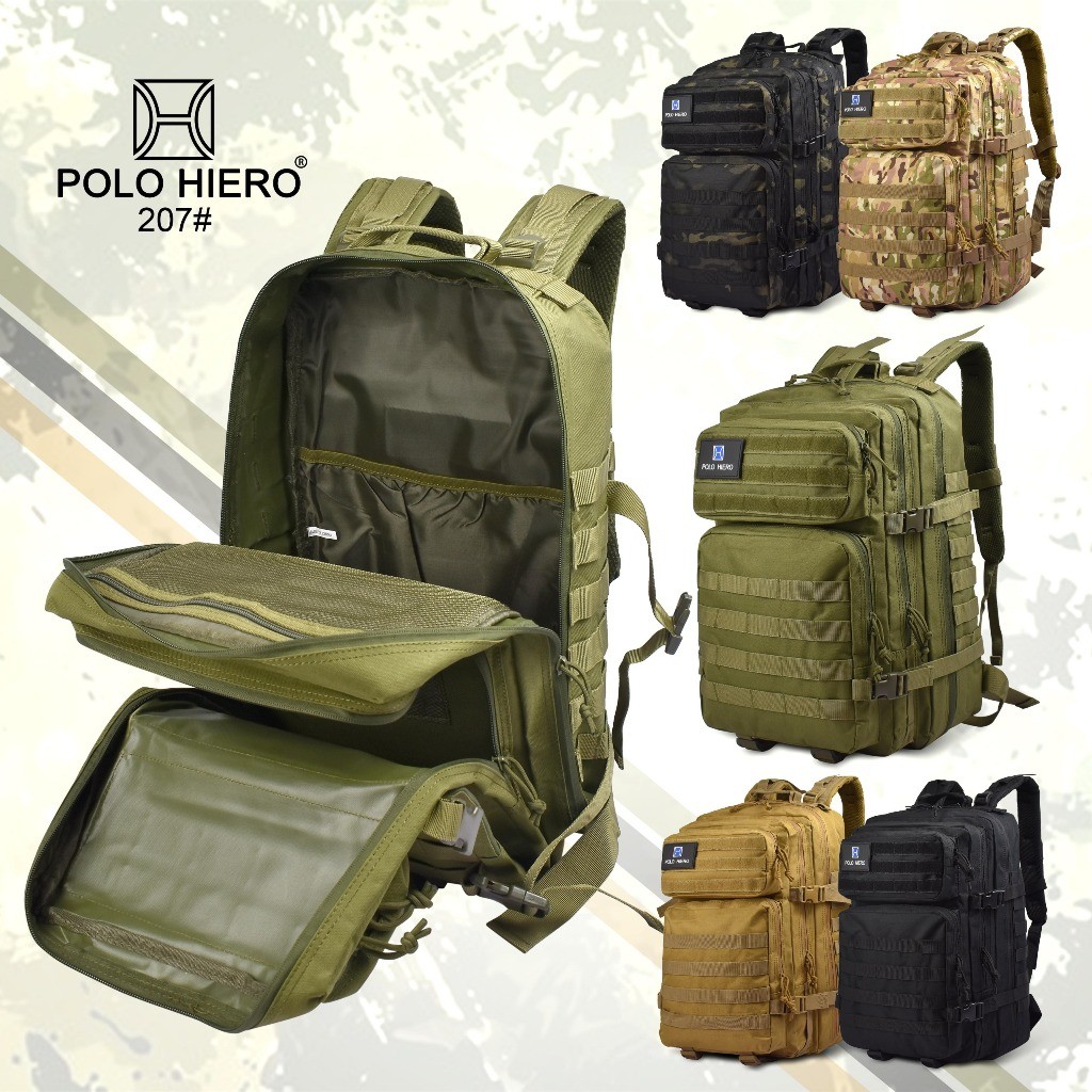 Brayhanolshop-Tas Ransel Army Polo Hiero 207 Tas Punggung Outdoor Tas Backpack Pria-Tas Camo Army