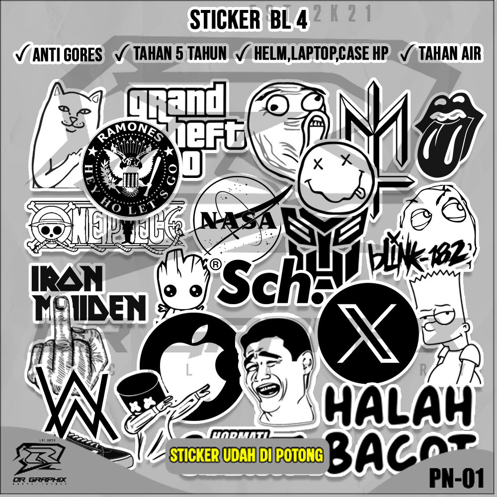 Stiker Aesthetic Laptop BLACK WHITE Sticker Tumblr Helm Laptop Case HP