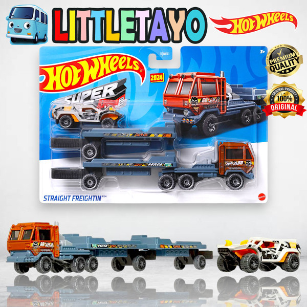 Hot Wheels Super Rigs Straight Freightin with Dune Crusher Diecast Mobil Truck Trailer Towing Derek