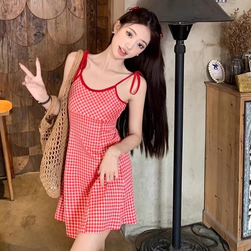 Air QZ186 Mini Dress Wanita Gaya Korea Casual Dress Gaun Bodycon Botton Sexy / Houndstooth Korea Hal