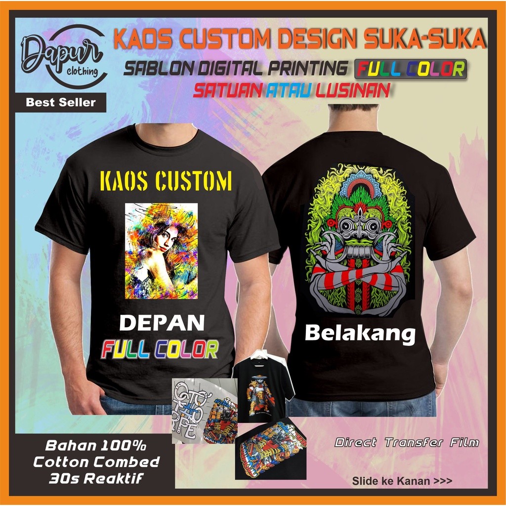 Kaos Custom Sablon Satuan Full Color Cotton || Kaos Custom Desain Bebas Family Couple Nyaman