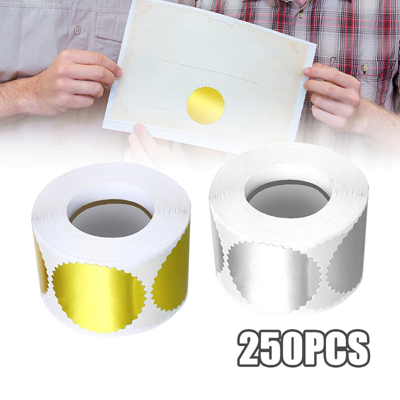 Sticker Emboss Custom Emas Perak 250pcs - Sticker Seal Untuk Emboss Stamp Roll Holographic | COD