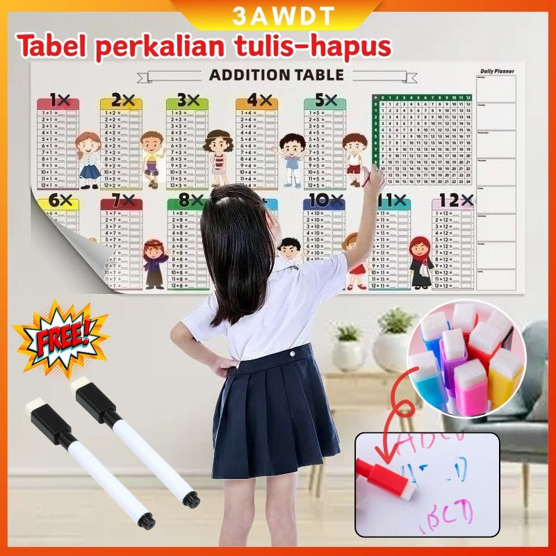 [COD]Tabel perkalian tulis-hapus+pena*2/Poster Perkalian/Poster Edukasi Anak/Poster Tempel Dinding M